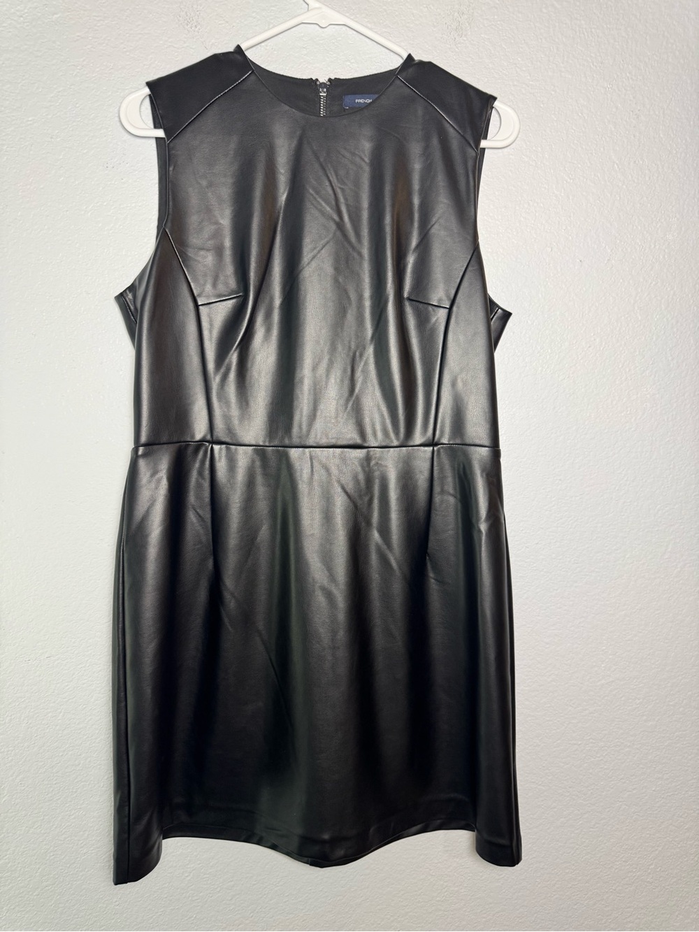 NWT French Connection Black Faux Leather Sleeveless Shift Dress